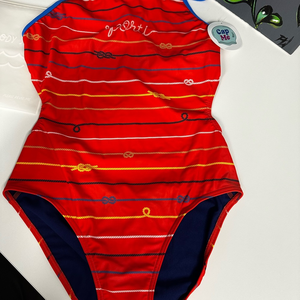 Vibrant Red Striped Women's One Piece Swimsuit